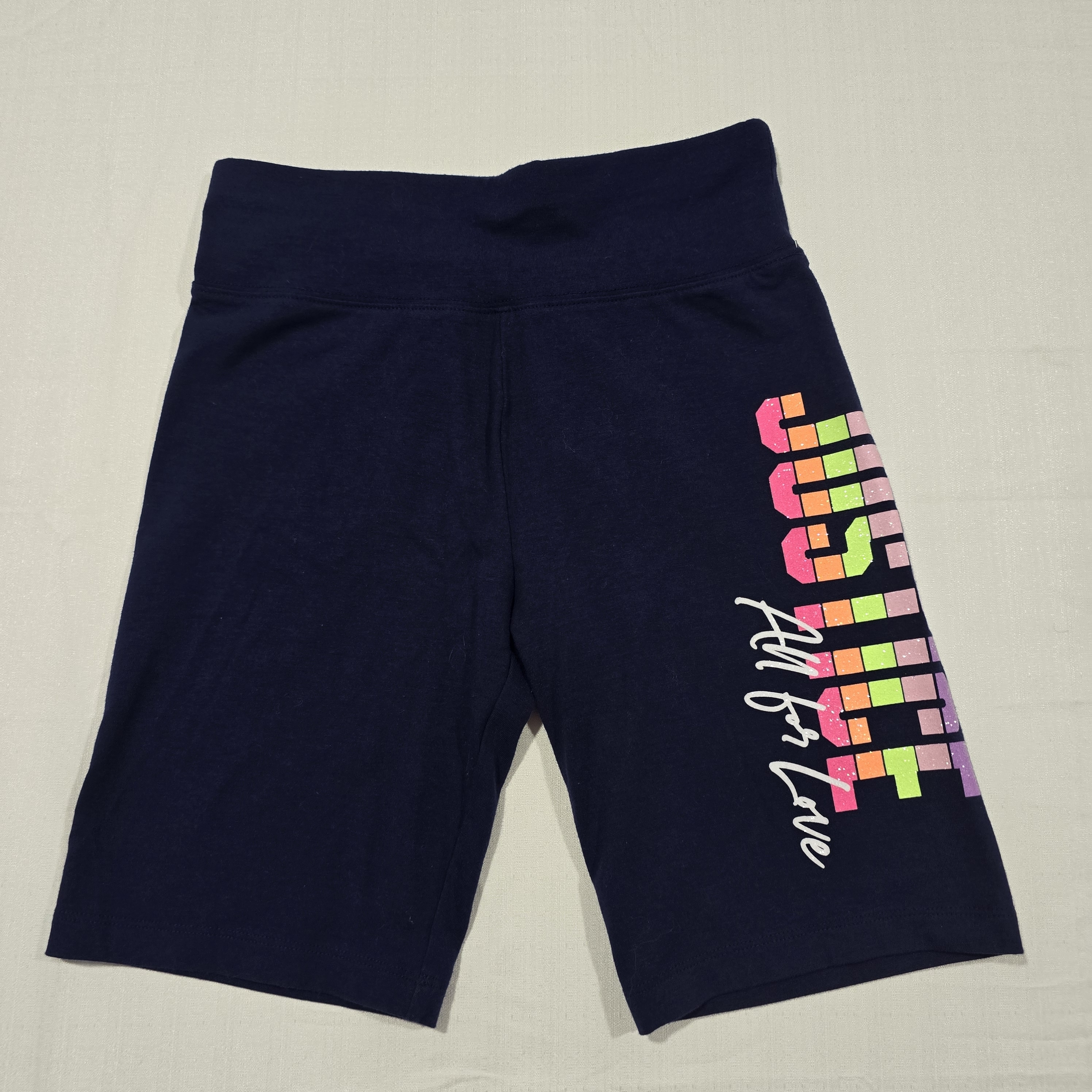 Justice Girls Navy Blue & Rainbow All For Love Athletic Bike Shorts Large(12/14)